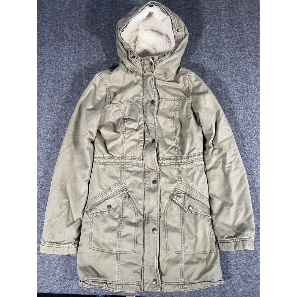 Hollister Co Vintage Y2K Olive Green Utility Parka Sherpa Lined Field Jacket M